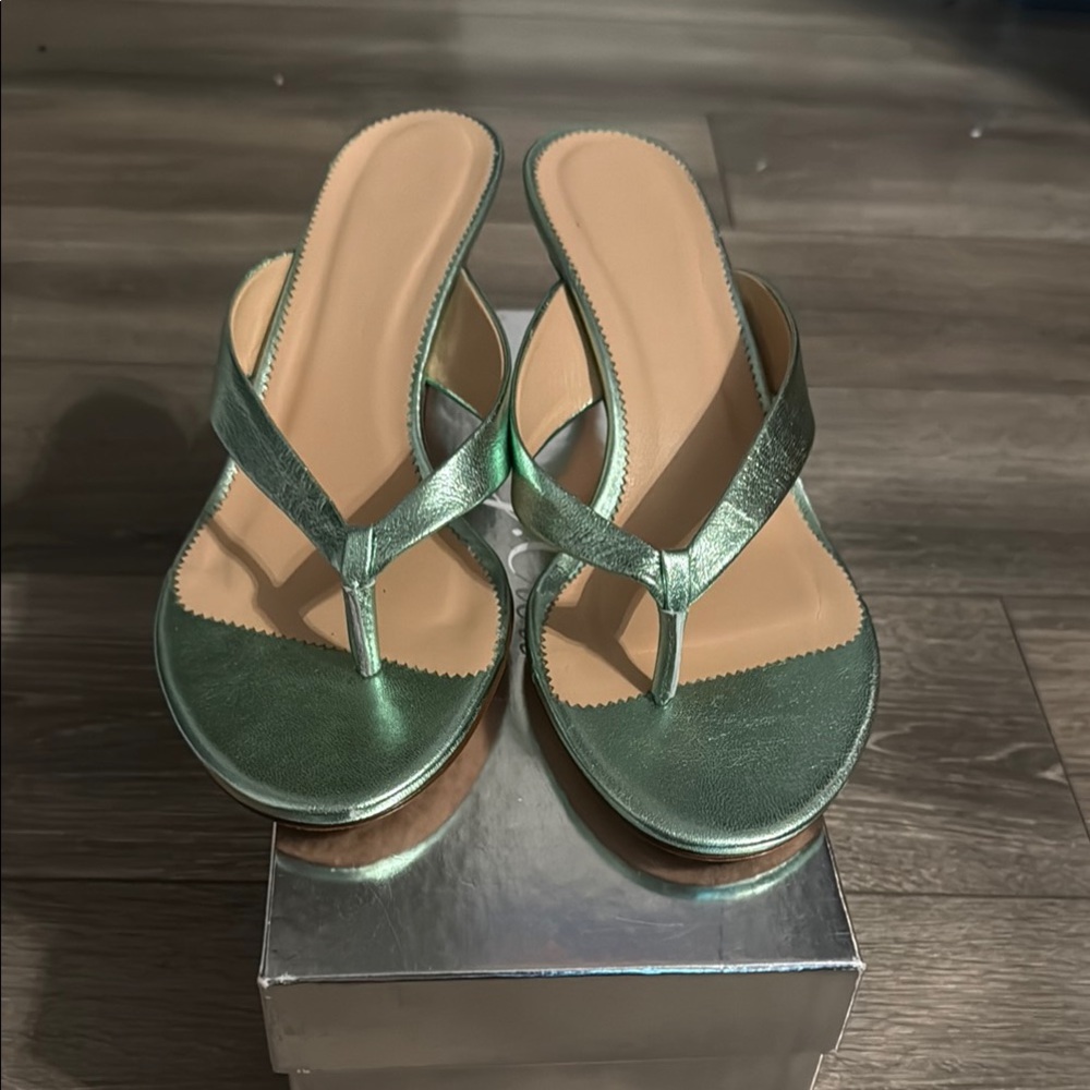 J. Crew Metallic Green Sandals